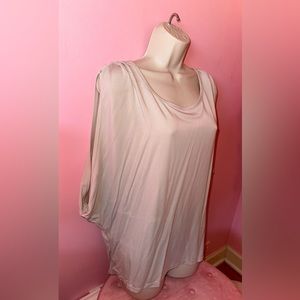 Fabletics Light Pink/Ivory Open Short Sleeve Blouse LARGE